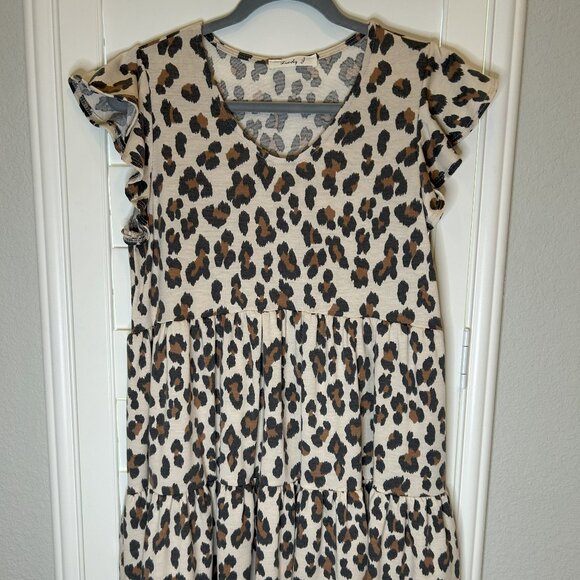 Lovely J Dresses & Skirts - New-Lovely J-Leopard Print Knit Flutter Sleeve -Layered Ruffle Dress-Size-Small